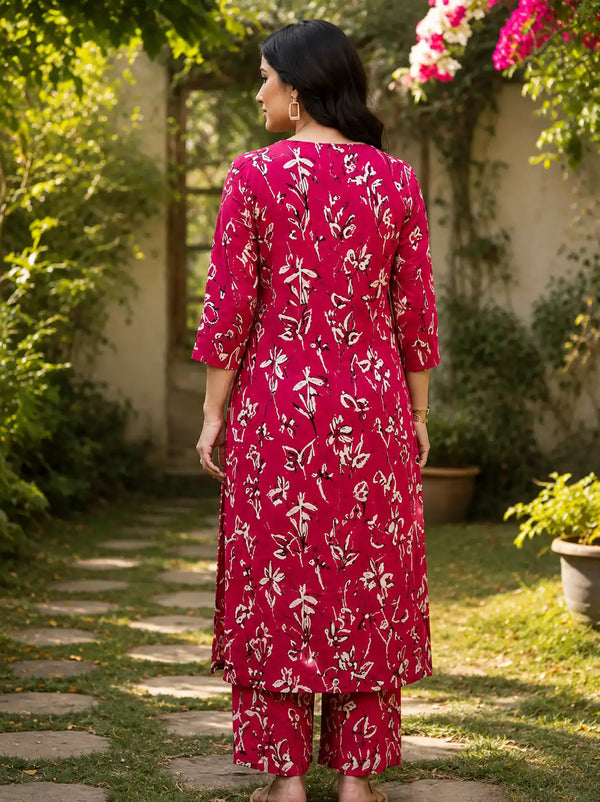 Fuchsia Floral Printed Cotton Cord Set