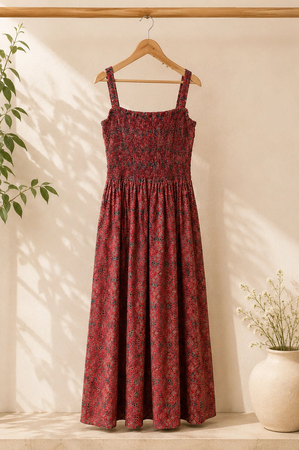 Aarvi Red Cotton Fit & Flare Dress for Women