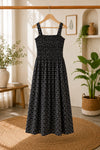 Deep Indigo Ethnic Motifs Cotton Smocked Fit & Flare Dress
