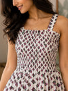 White Floral Motifs Cotton Smocked Fit & Flare Dress