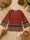 Red Ajrakh-Inspired Bell Sleeve Kurti Top