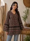 Black Ajrakh Geometric Bell Sleeve Kurti Top