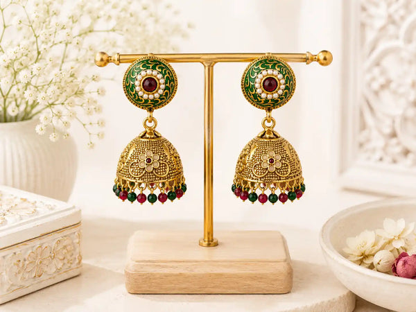 Vasundhara Meenakari Jhumka Earrings