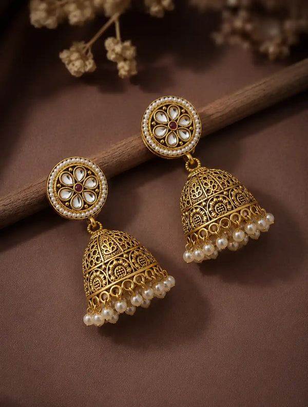Noorvati Pearl Kundan Jhumka Earrings