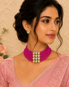 Fuchsia Kundan Beaded Necklace Set