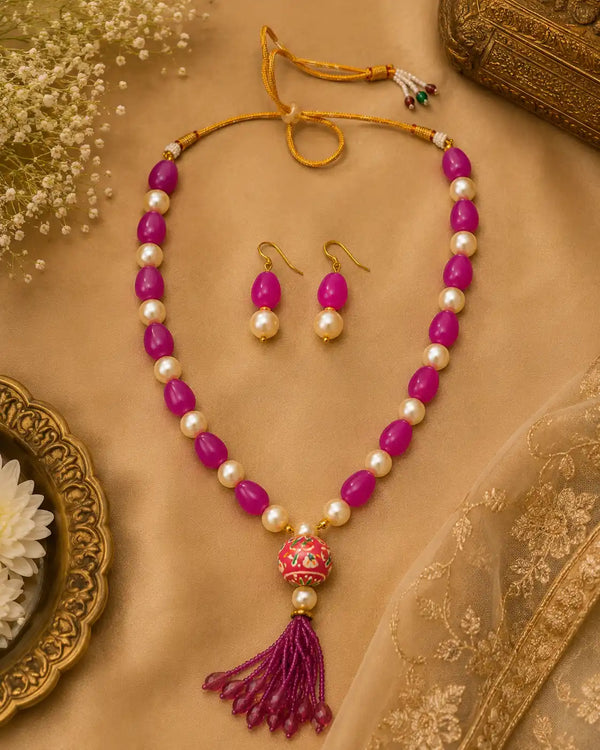 Gulnaar Pearl Tassel Necklace Set