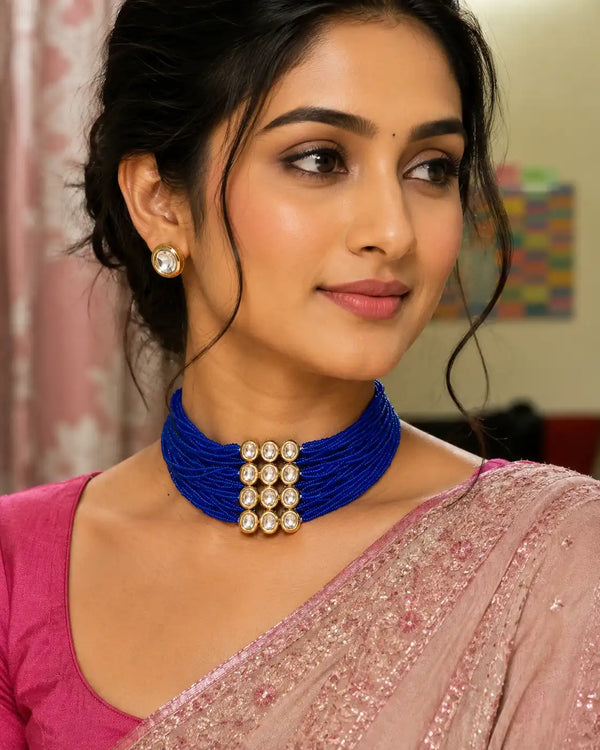 Neelam Kundan Beaded Necklace Set