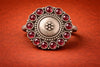 Crimson Medallion Oxidized Statement Ring