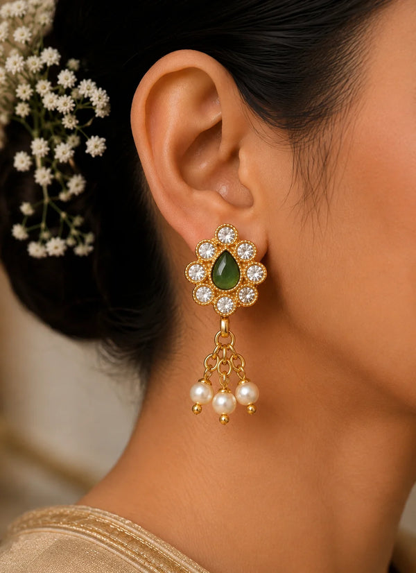 Elora Emerald Pearl Drop Earrings