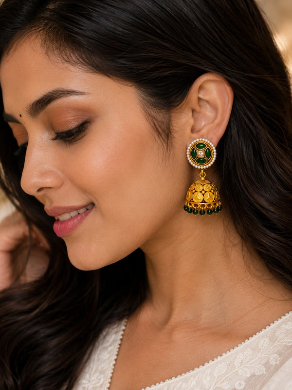 Eira Emerald Pearl Jhumka Earrings