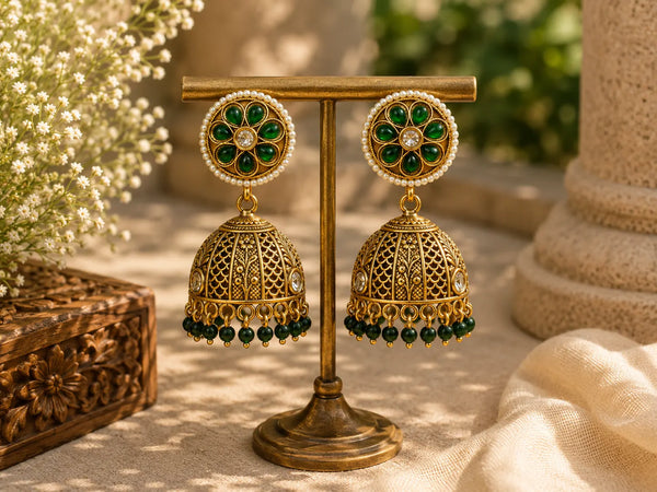 Zehra Emerald Pearl Jhumka Earrings