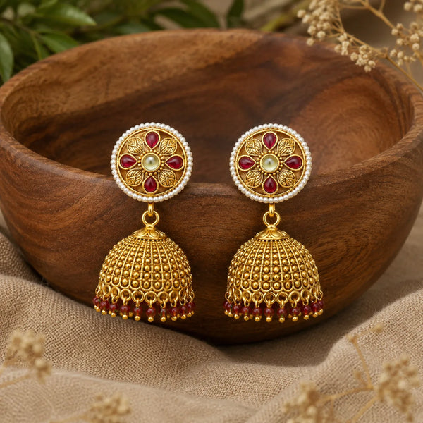 Mehrunisa Ruby Floral Jhumka Earrings
