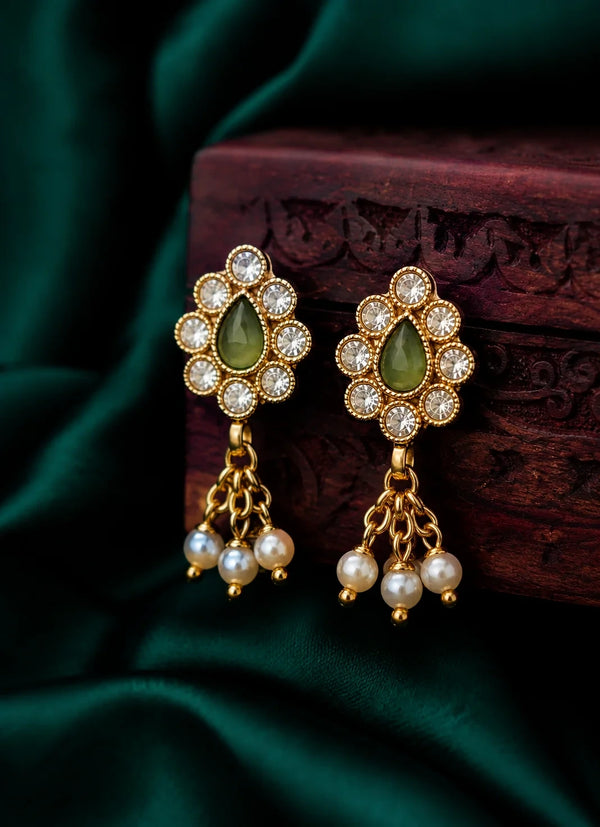 Elora Emerald Pearl Drop Earrings