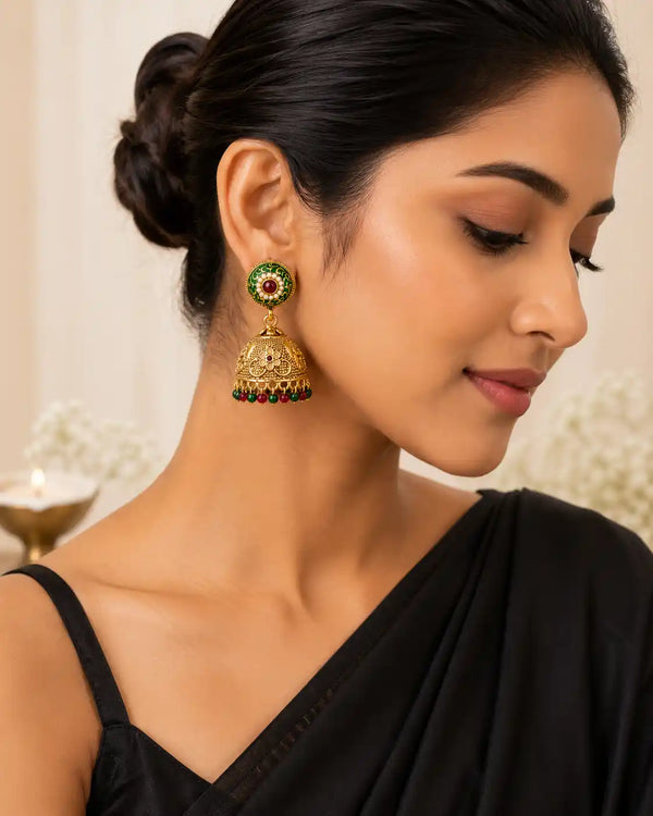 Vasundhara Meenakari Jhumka Earrings