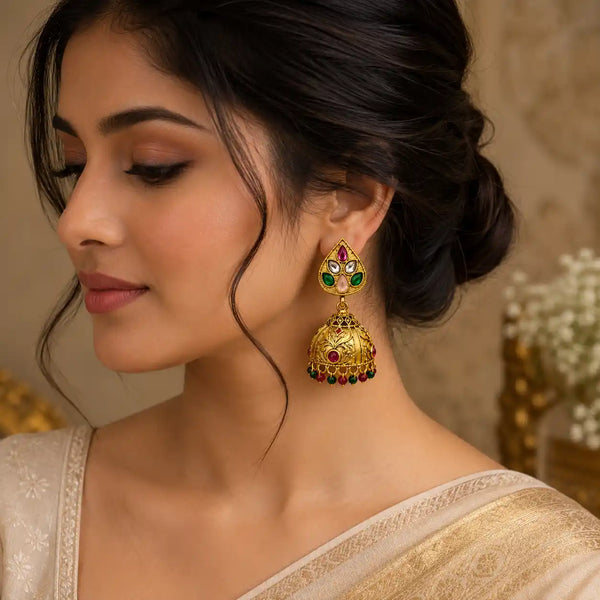 Advika Royal Kundan Jhumka Earrings