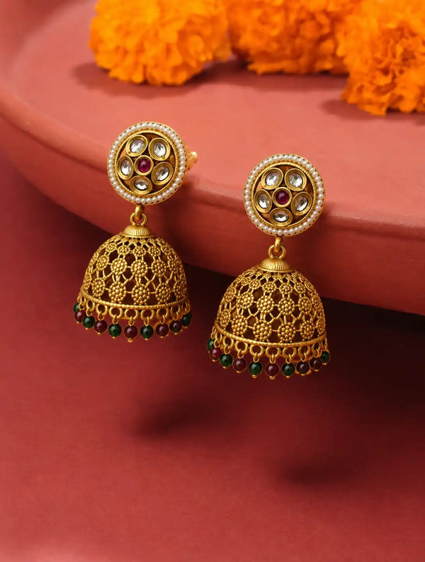 Meherza Pearl Kundan Jhumka Earrings