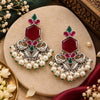 Ruby Red & Green Stone Studded Ethnic Peacock Design Statement Earrings