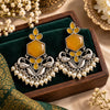 Mustard Yellow Oxidised Silver Tone Peacock Chandbali Earrings