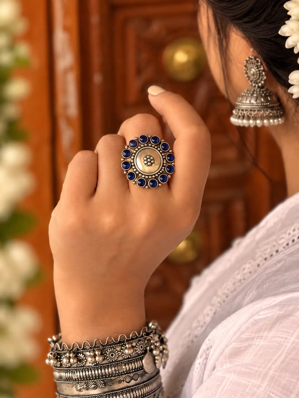 Royal Blue Brass Statement Ring