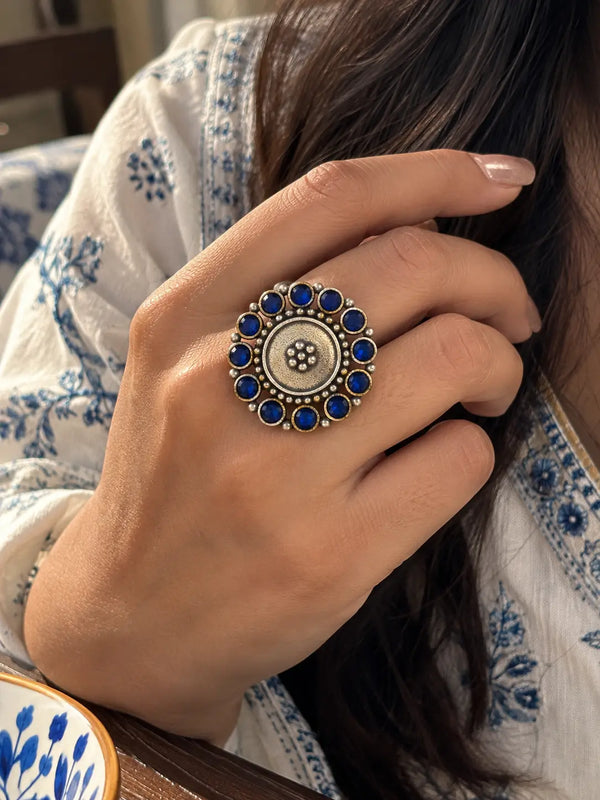 Royal Blue Brass Statement Ring