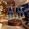 Royal Blue Oxidised Triple Jhumka Earrings